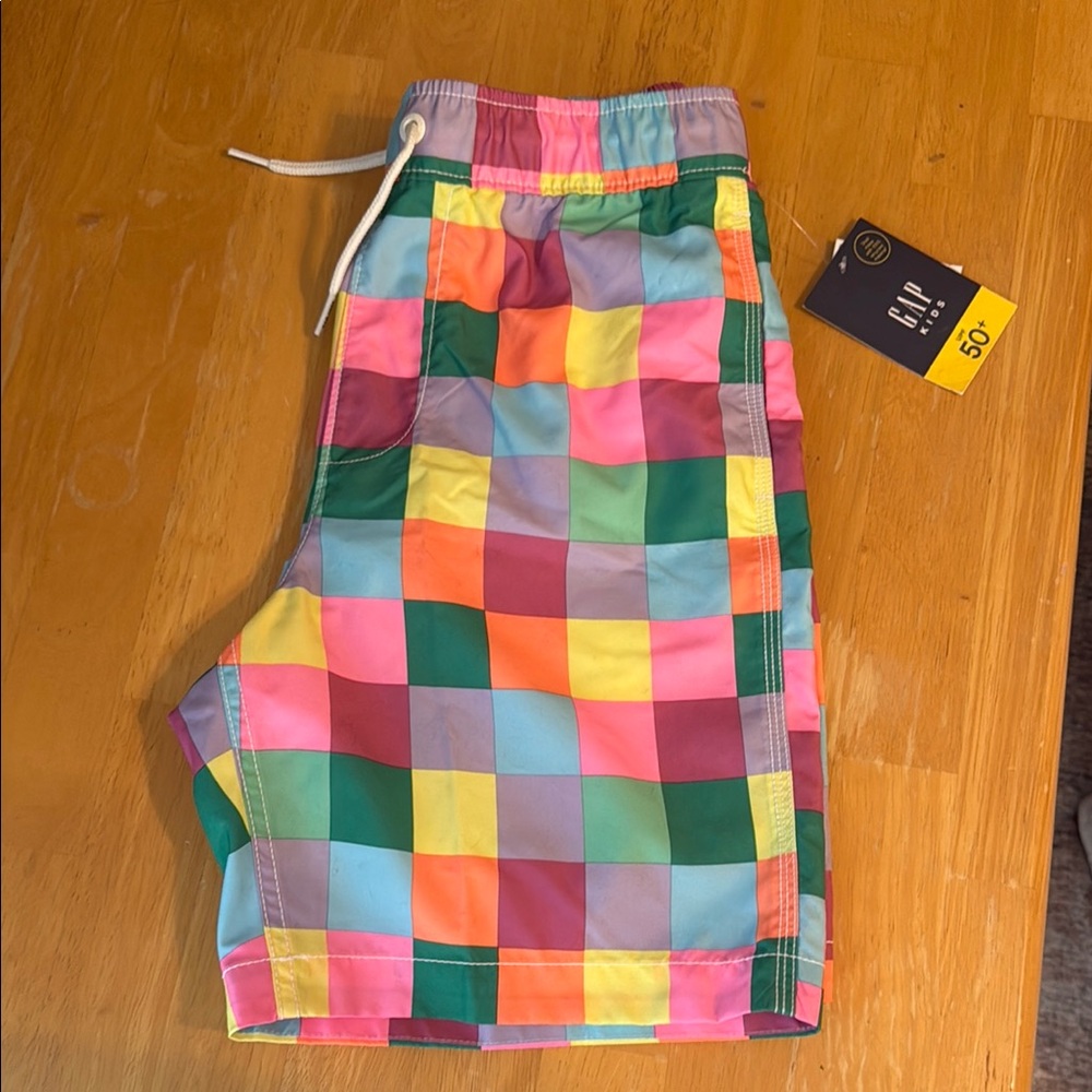 NWT GAP Kids Multicolor Checkered Boys Swim Shorts size XXL (14-16)